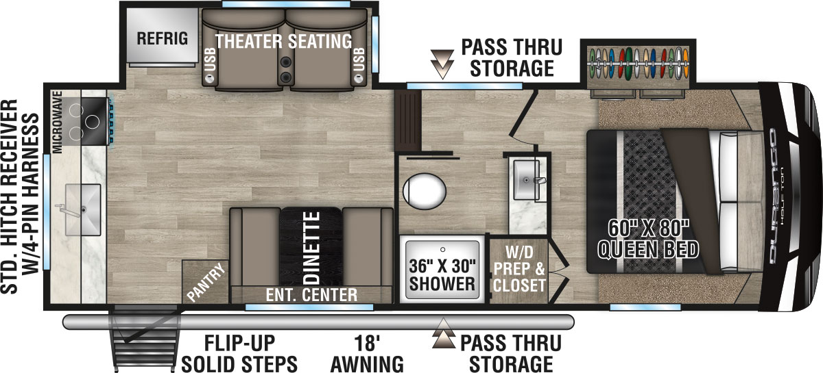 2023 KZ RV Durango Half-Ton D230RKD Theater Seating Option Fifth Wheel Floorplan