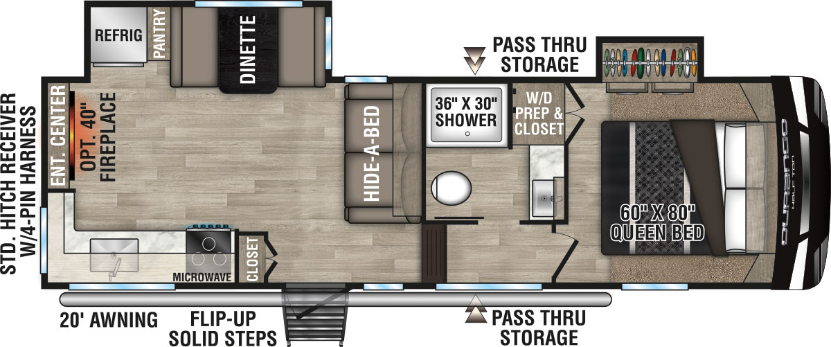 2023 KZ RV Durango Half-Ton D250RED Fifth Wheel Floorplan