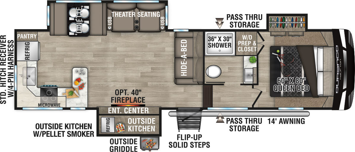 2023 KZ RV Durango Half-Ton D256RKT Fifth Wheel Floorplan