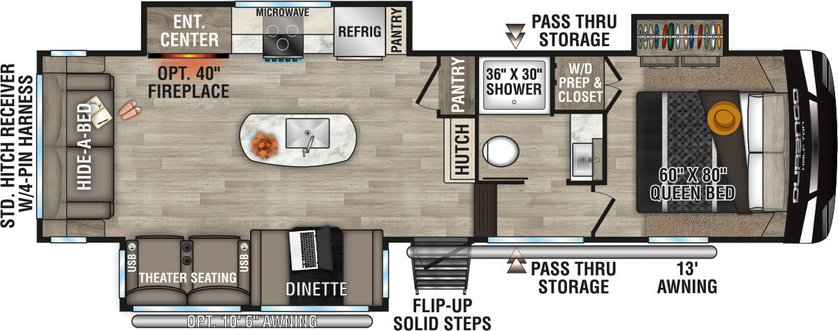 2023 KZ RV Durango Half-Ton D283RLT Fifth Wheel Floorplan