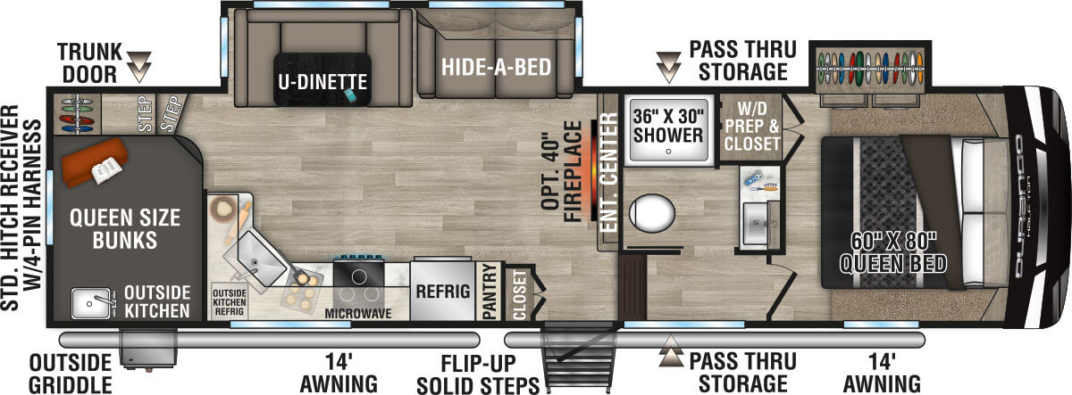 2023 KZ RV Durango Half-Ton D286BHD Fifth Wheel Floorplan