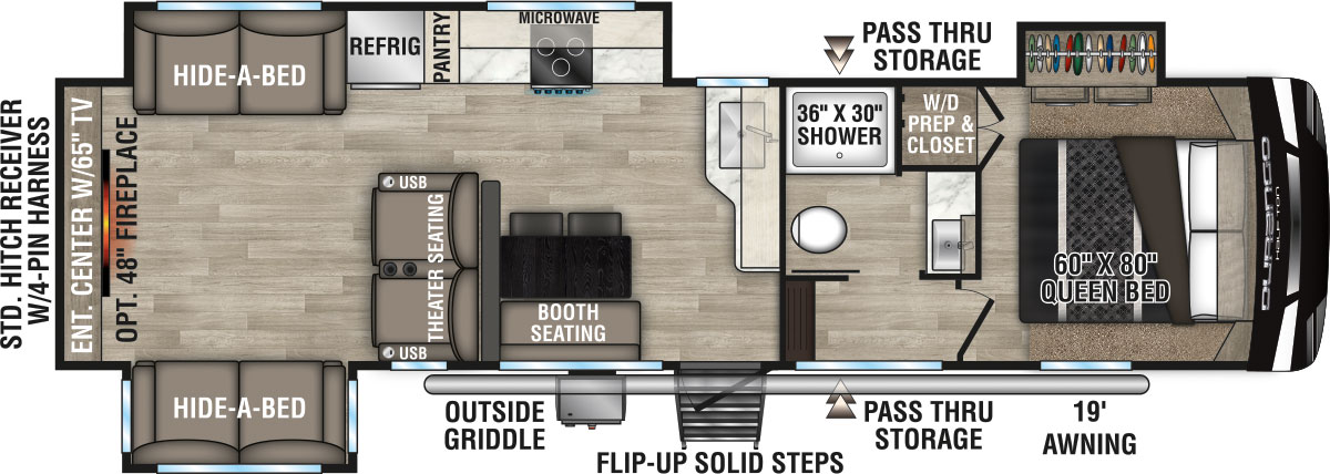 2023 KZ RV Durango Half-Ton D290RLT Fifth Wheel Floorplan