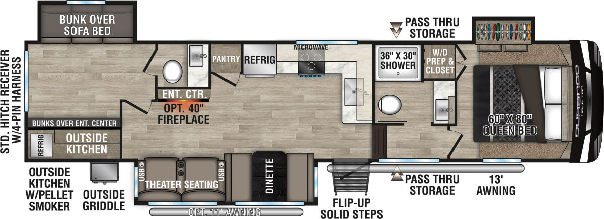 2023 KZ RV Durango Half-Ton D291BHT Fifth Wheel Floorplan