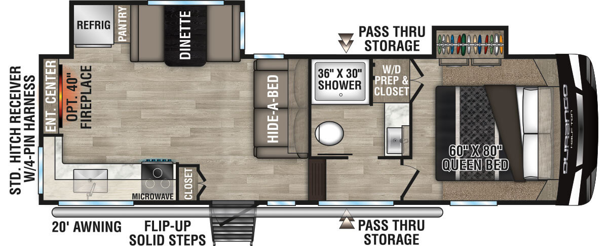 2023 KZ RV Durango Half-Ton D250RED Fifth Wheel Floorplan