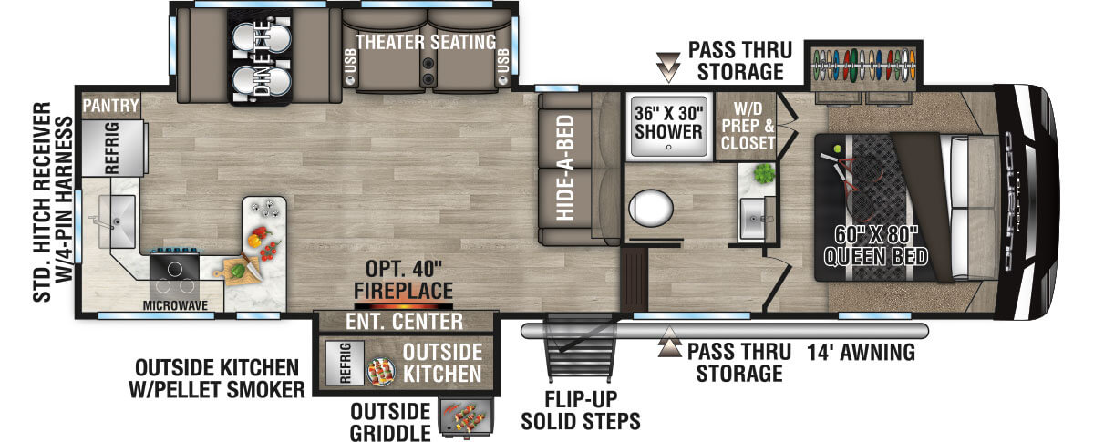 2023 KZ RV Durango Half-Ton D256RKT Fifth Wheel Floorplan