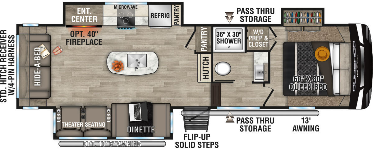 2023 KZ RV Durango Half-Ton D283RLT Fifth Wheel Floorplan