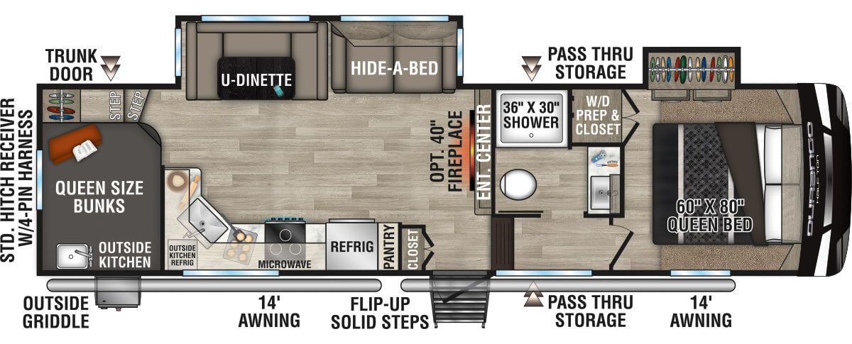 2023 KZ RV Durango Half-Ton D286BHD Fifth Wheel Floorplan