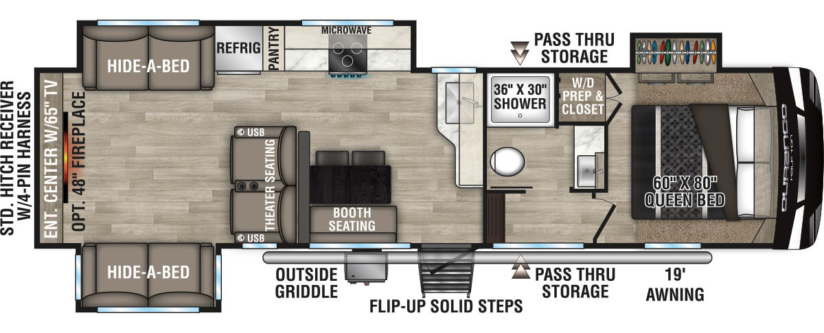 2023 KZ RV Durango Half-Ton D290RLT Fifth Wheel Floorplan