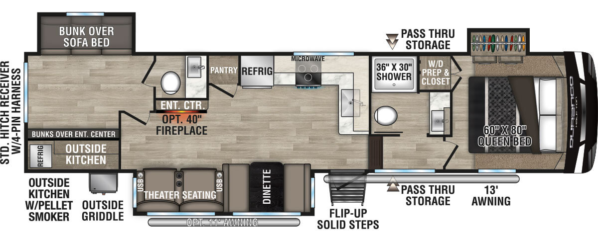 2023 KZ RV Durango Half-Ton D291BHT Fifth Wheel Floorplan