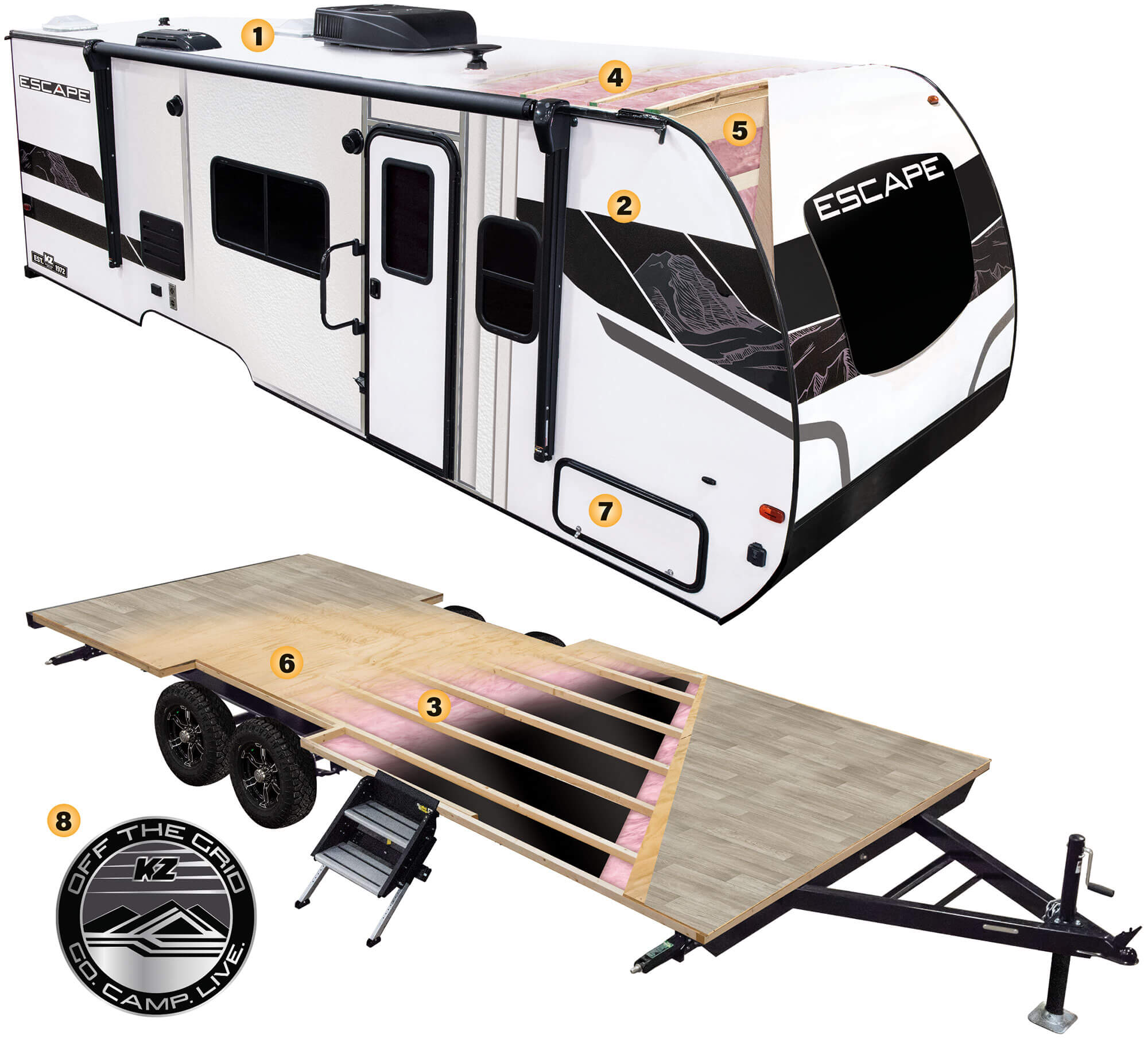 2023 KZ RV Escape Ultra Lightweight Travel Trailer Cutaway