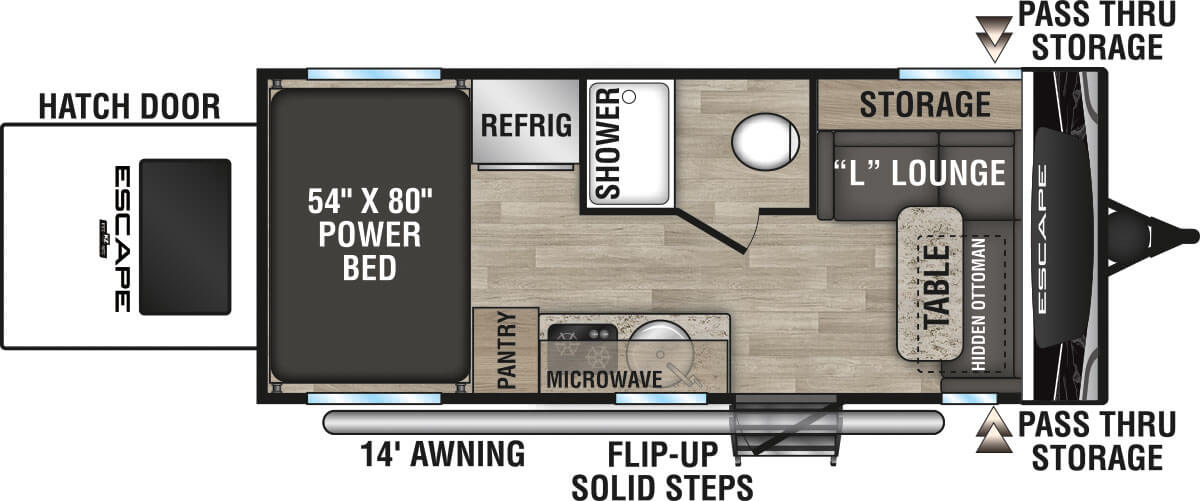 2023 KZ RV Escape E18 HATCH Travel Trailer Floorplan