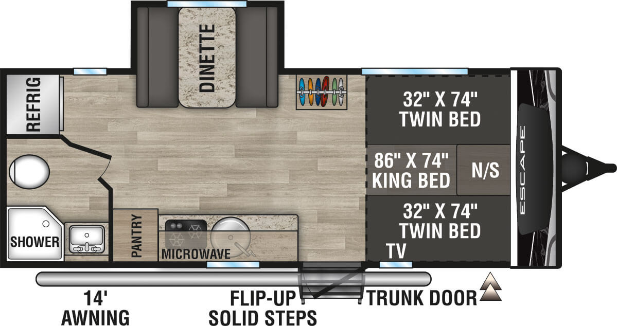 2023 KZ RV Escape E201TB Travel Trailer Floorplan