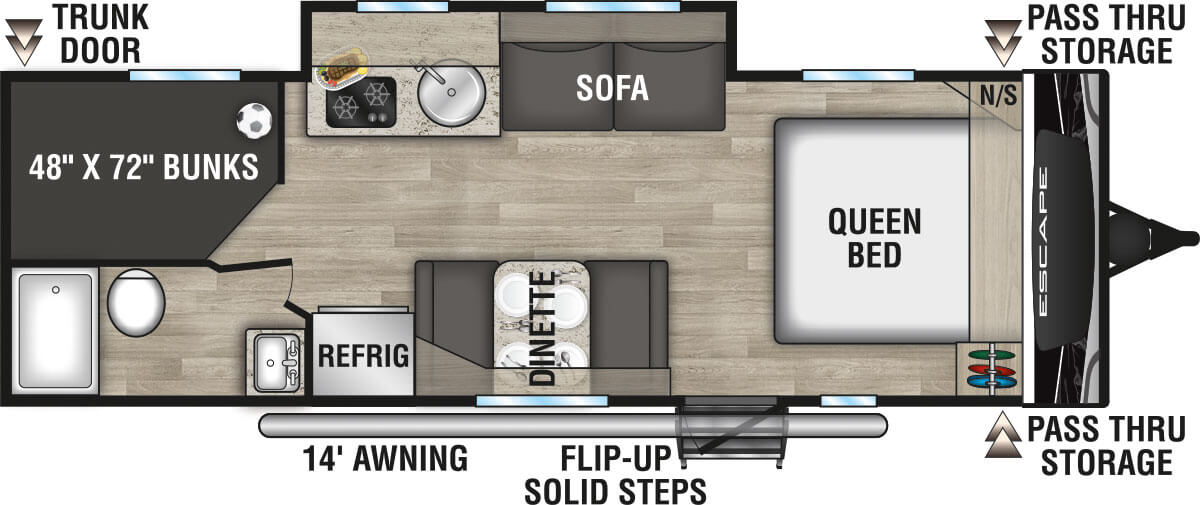 2023 KZ RV Escape E231BH Travel Trailer Floorplan