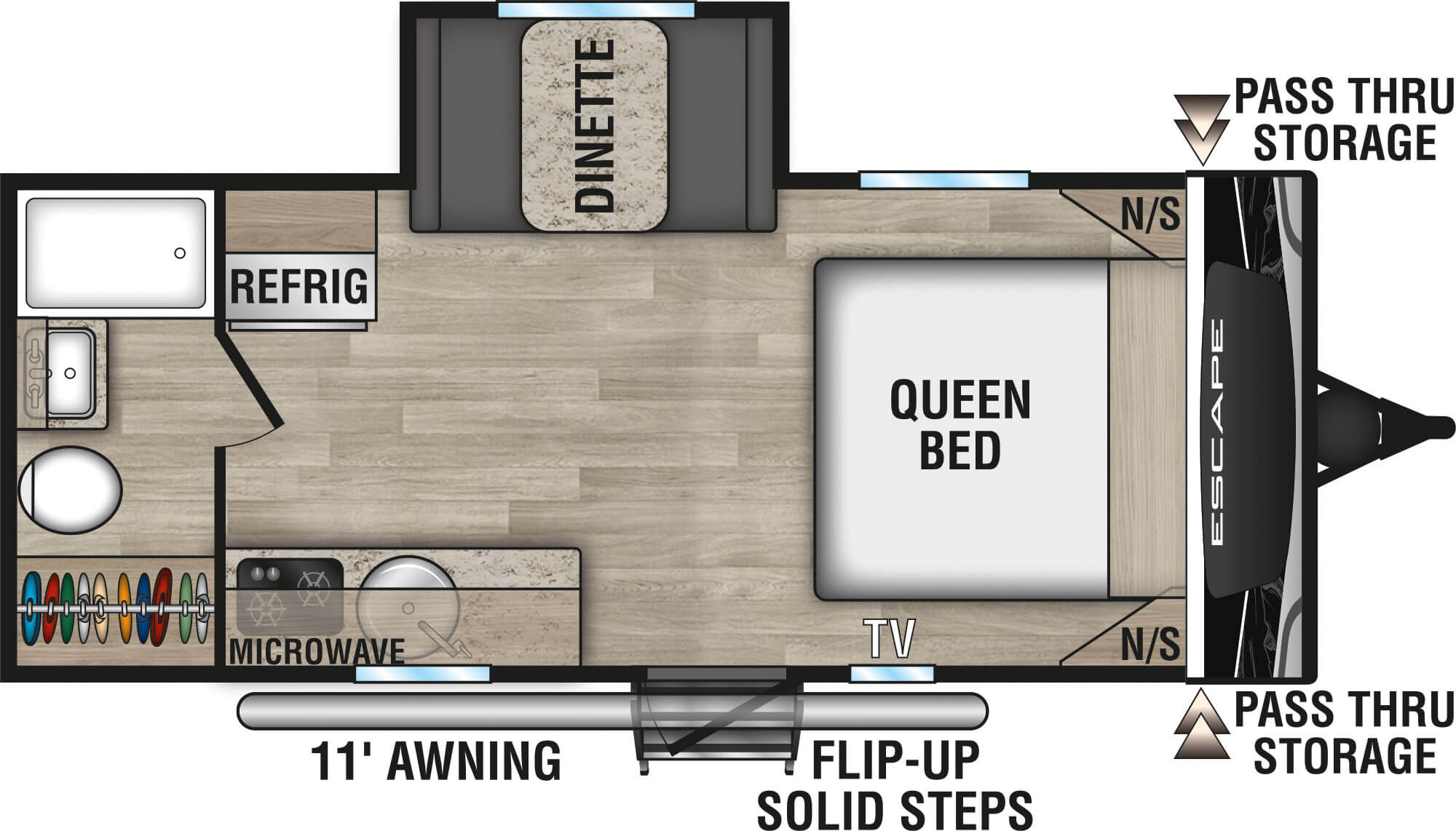 2023 KZ RV Escape E181RB Travel Trailer Floorplan