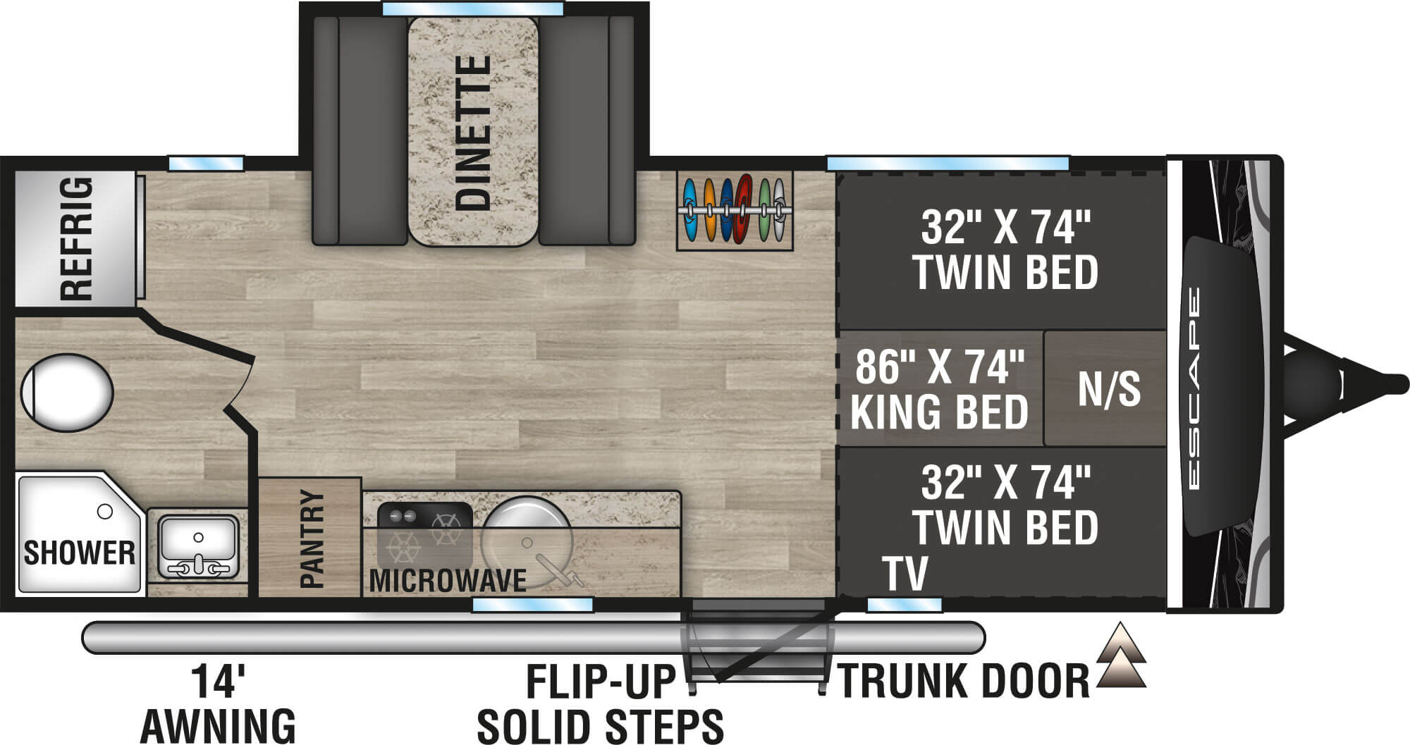 2023 KZ RV Escape E201TB Travel Trailer Floorplan