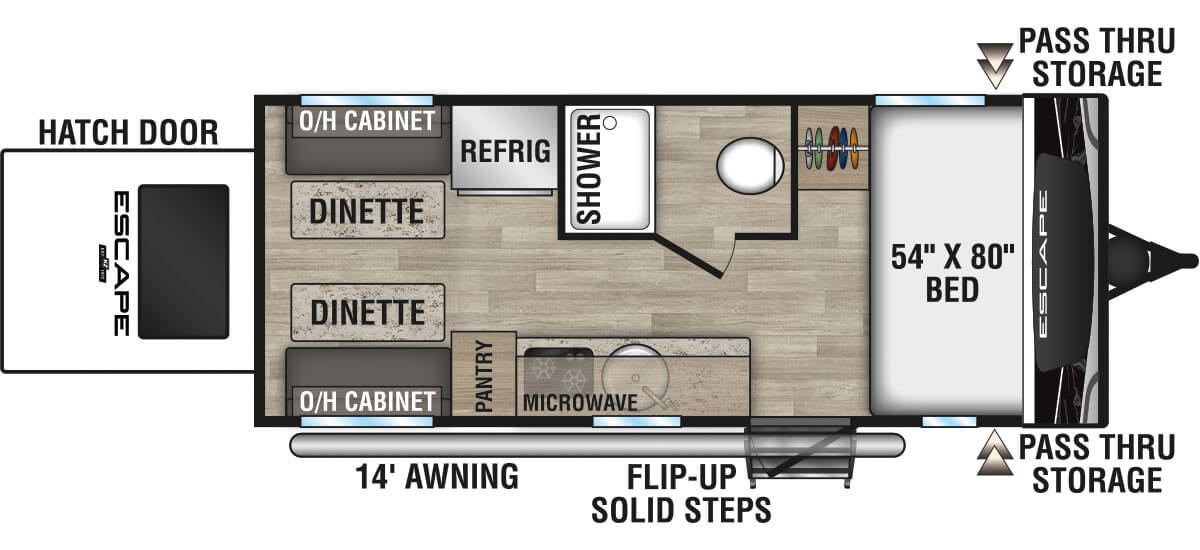 2023 KZ RV Escape E17 HATCH Travel Trailer Floorplan