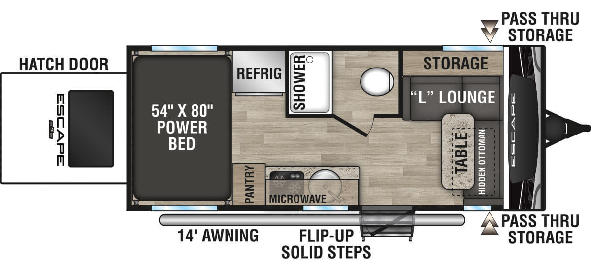 2023 KZ RV Escape E18 HATCH Travel Trailer Floorplan