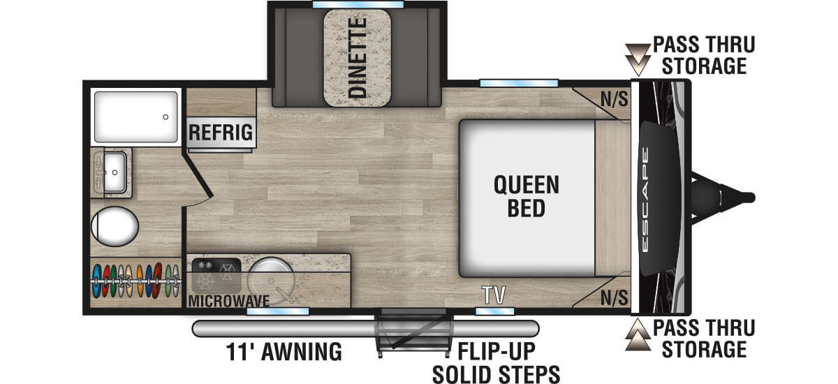 2023 KZ RV Escape E181RB Travel Trailer Floorplan