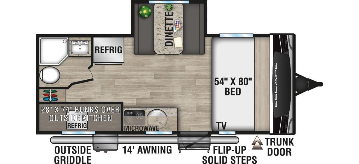 2023 KZ RV Escape E191BHK Travel Trailer Floorplan