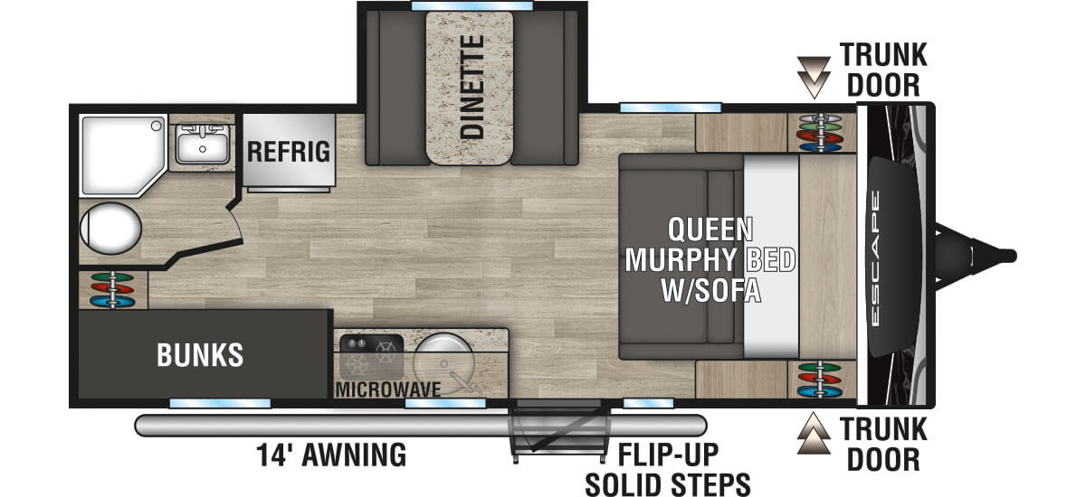 2023 KZ RV Escape E201BH Travel Trailer Floorplan