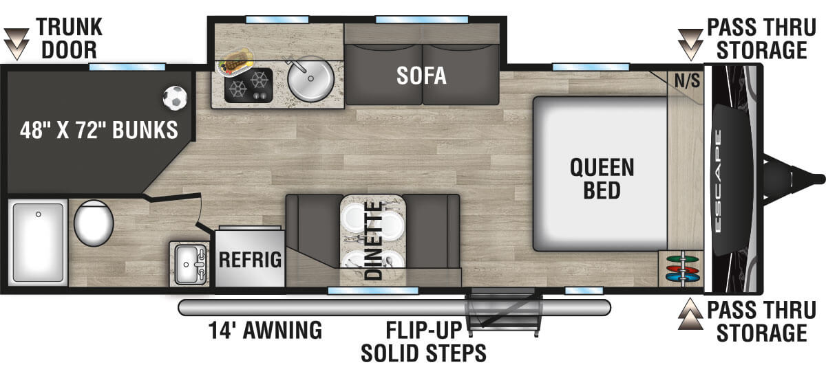 2023 KZ RV Escape E231BH Travel Trailer Floorplan