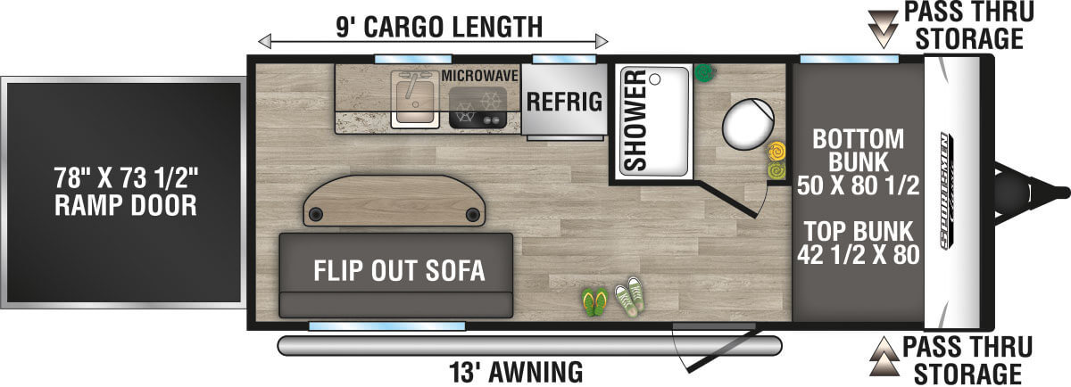 2023 KZ RV Sportsmen Classic 180TH Travel Trailer Toy Hauler Floorplan