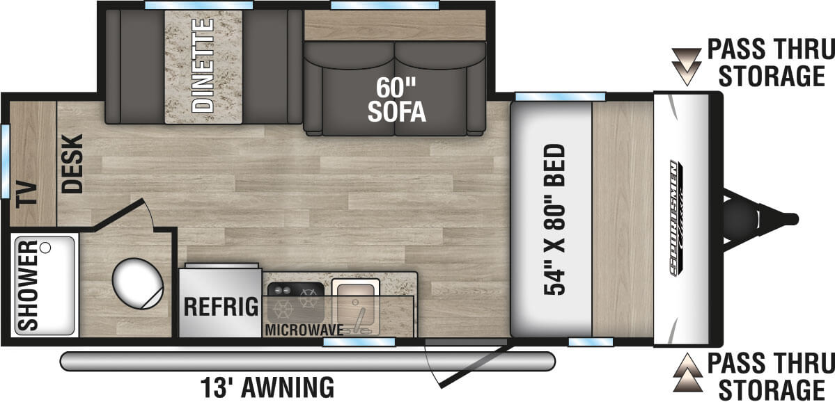 2023 KZ RV Sportsmen Classic 181SS Travel Trailer Floorplan