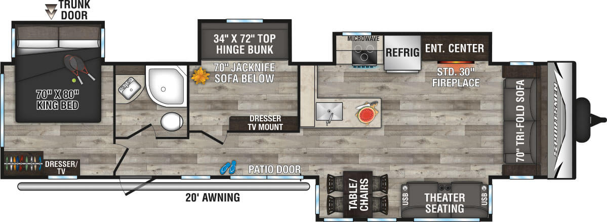 2023 KZ RV Sportsmen 364BH Travel Trailer Floorplan