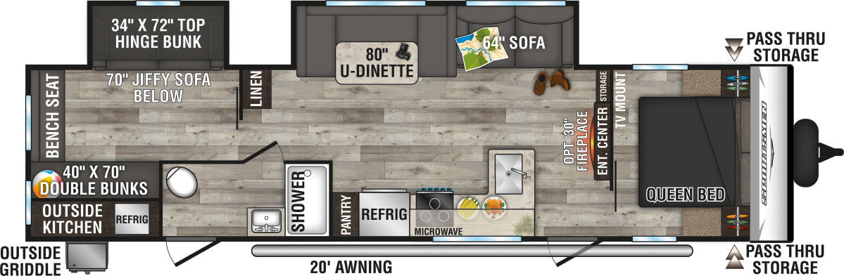 2023 KZ RV Sportsmen SE 332BHKSE Travel Trailer Floorplan