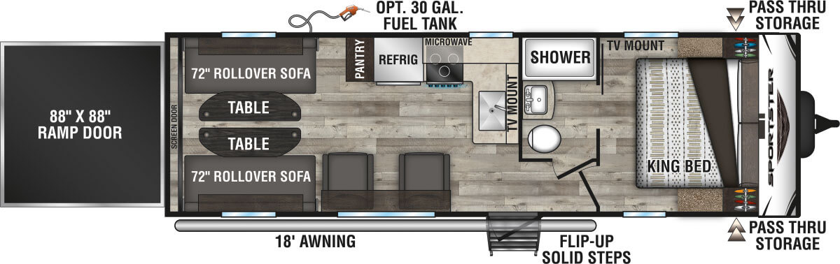 2023 KZ RV Sportster 270THR Travel Trailer Toy Hauler Floorplan