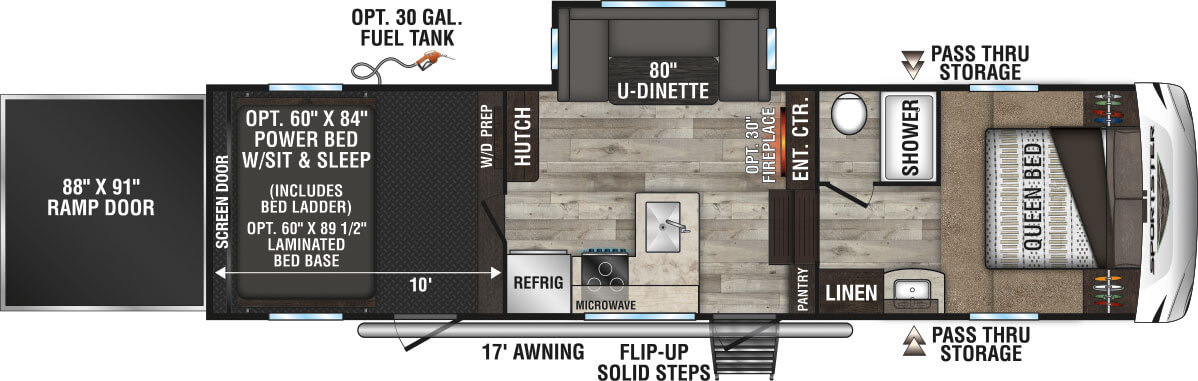 2023 KZ RV Sportster 311TH10 Fifth Wheel Toy Hauler Floorplan