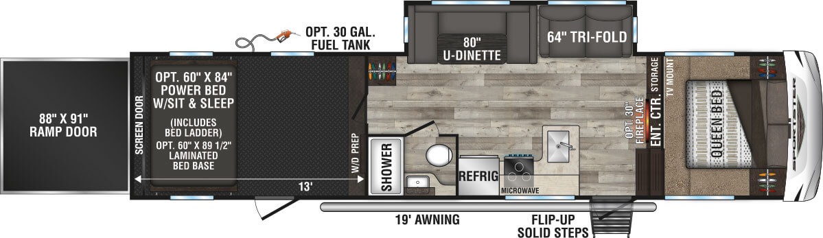 2023 KZ RV Sportster 331TH13 Fifth Wheel Toy Hauler Floorplan