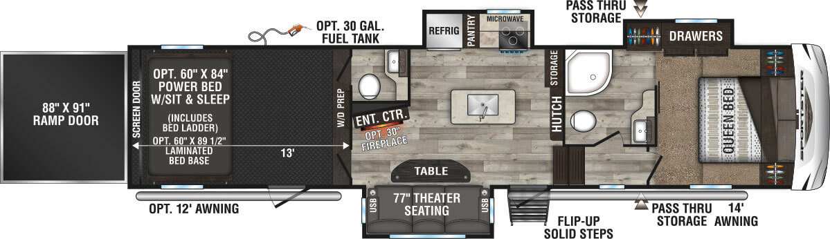 2023 KZ RV Sportster 353TH13 Fifth Wheel Toy Hauler Floorplan