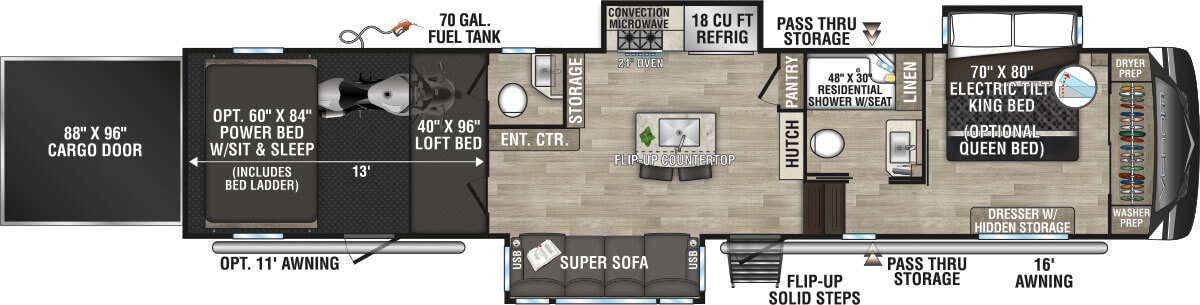 2023 KZ RV Venom 4013TK Fifth Wheel Toy Hauler Floorplan