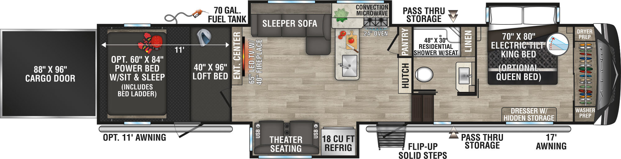 2023 KZ RV Venom 3911TK Fifth Wheel Toy Hauler Floorplan