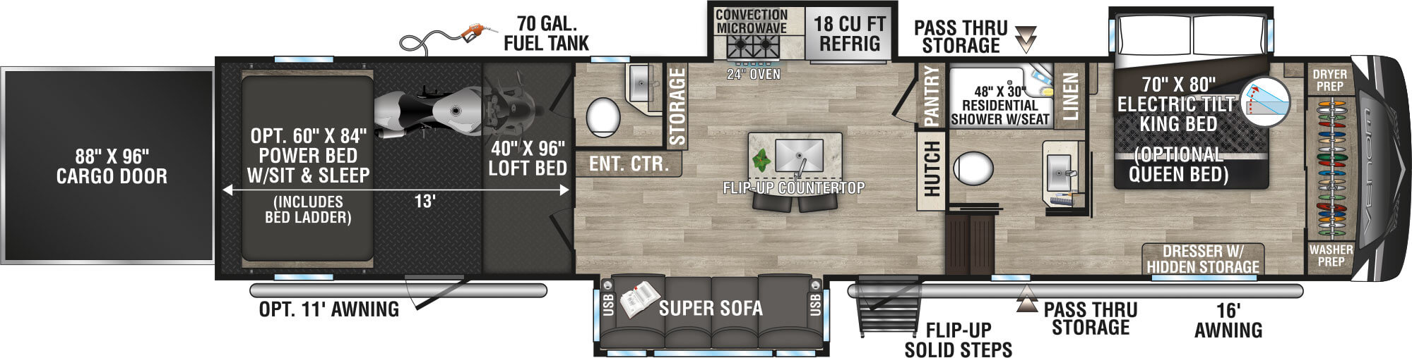 2023 KZ RV Venom 4013TK Fifth Wheel Toy Hauler Floorplan