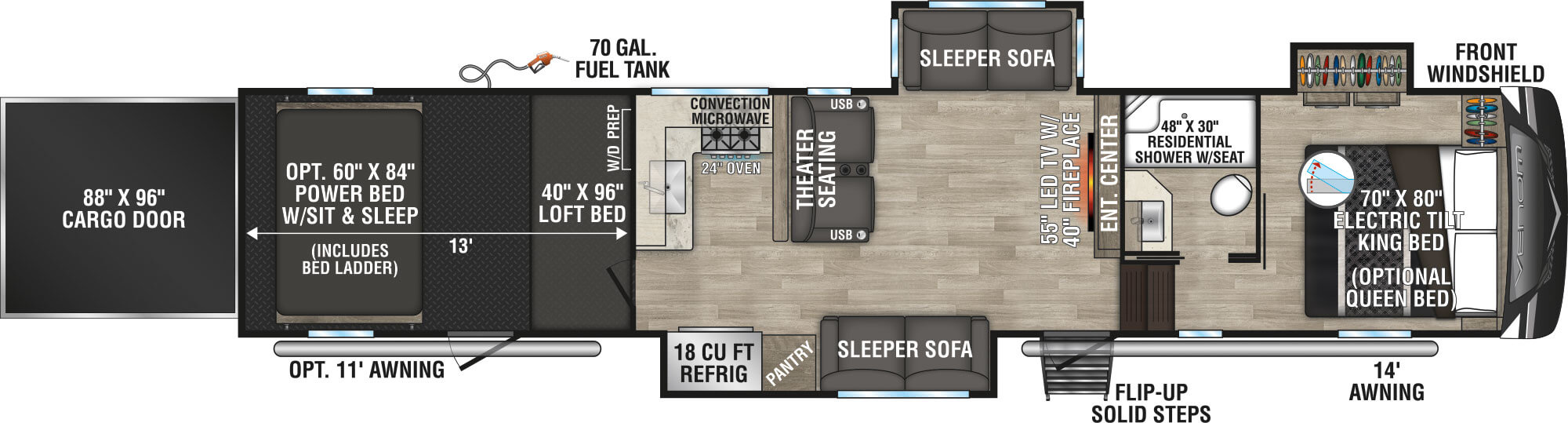 2023 KZ RV Venom 4113TK Fifth Wheel Toy Hauler Floorplan