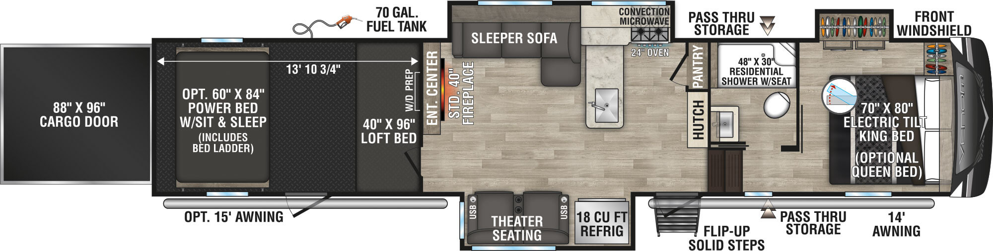 2023 KZ RV Venom 4114TK Fifth Wheel Toy Hauler Floorplan