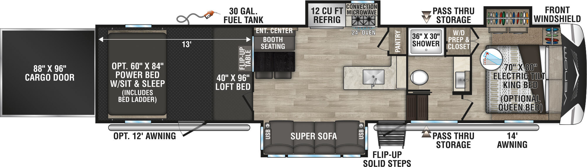 2023 KZ RV Venom V-Series V3413TK Fifth Wheel Toy Hauler Floorplan