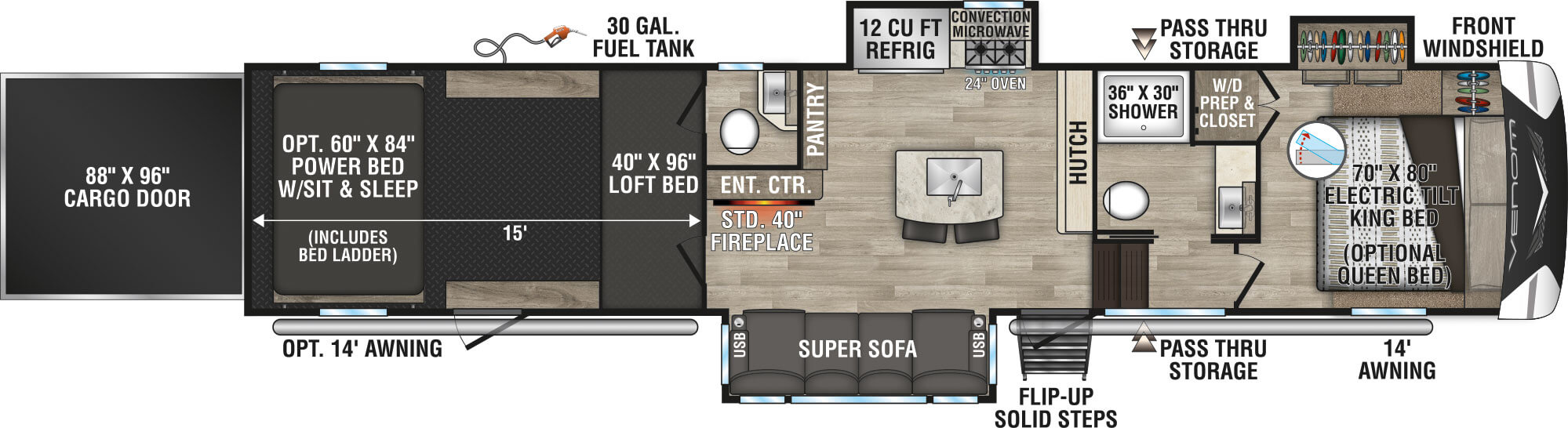 2023 KZ RV Venom V-Series V3815TK Fifth Wheel Toy Hauler Floorplan