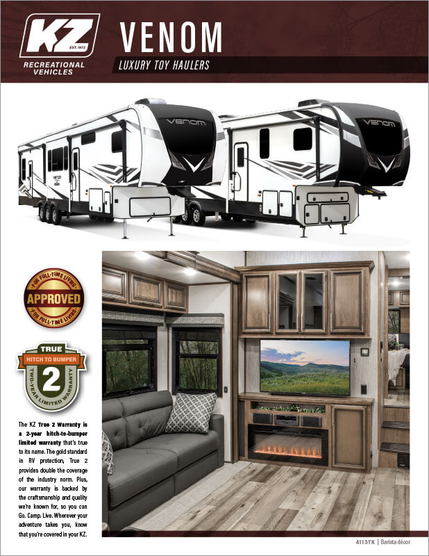 2021 KZ RV Venom Luxury Fifth Wheel Toy Haulers Brochure