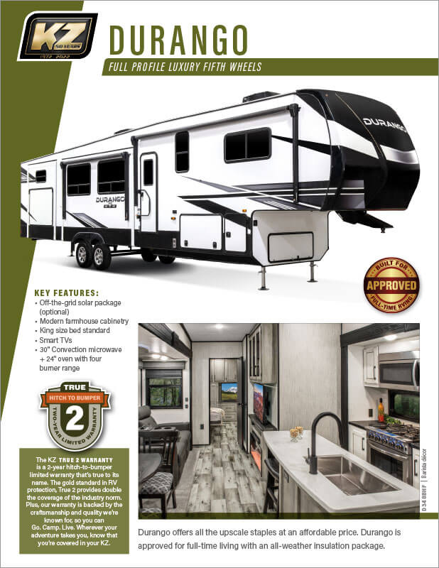 2022 KZ RV Durango Full Profile Luxury Fifth Wheels Brochure