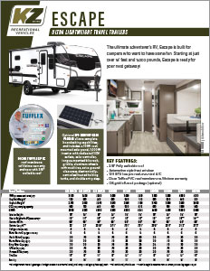 2023 KZ RV Escape Ultra Lightweight Travel Trailers Brochure