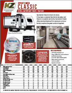 2023 KZ RV Sportsmen Classic Ultra Lightweight Travel Trailers Brochure