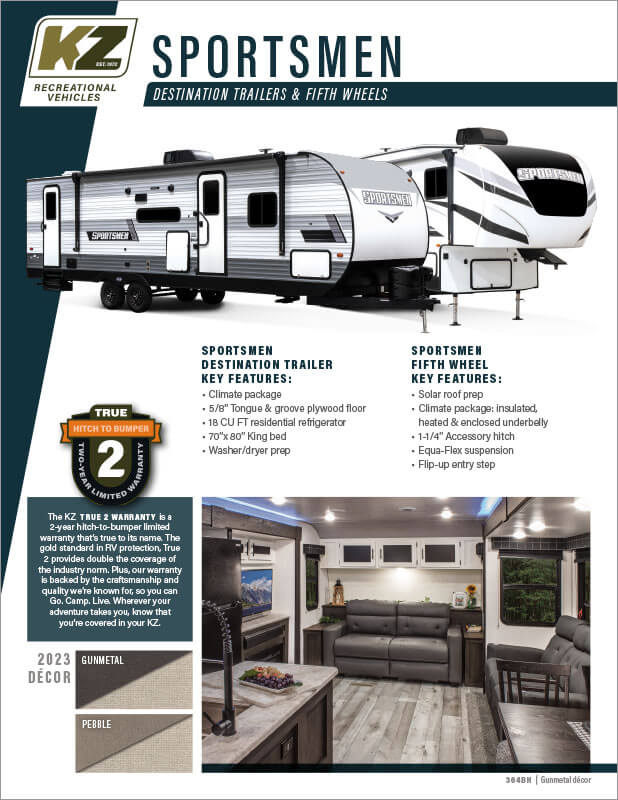 2023 KZ RV Sportsmen Destination Trailers and Fifth Wheels Brochure