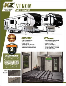 2023 KZ RV Venom Luxury Fifth Wheel Toy Haulers Brochure