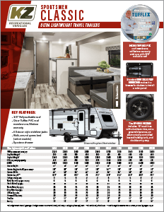 2024 KZ RV Sportsmen Classic Ultra Lightweight Travel Trailers Brochure