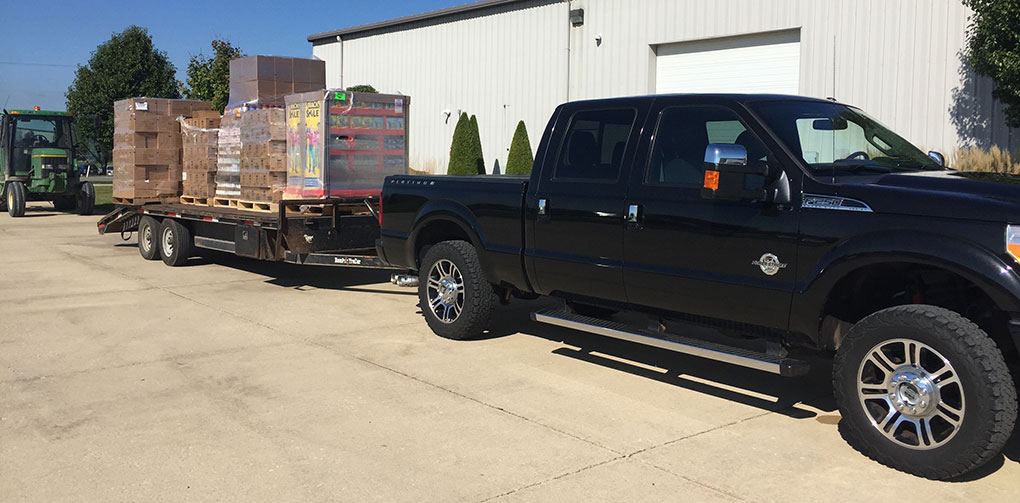 truck and trailer with hurricane relief supplies