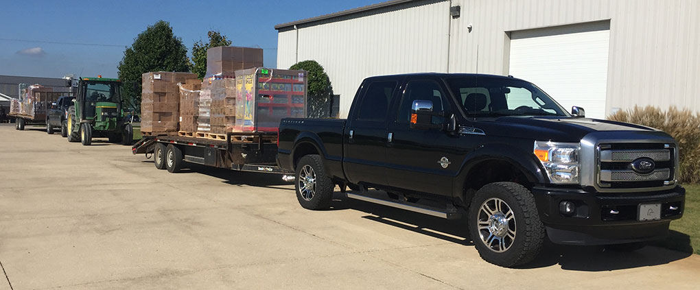 truck, tractor and trailer with hurricane relief supplies