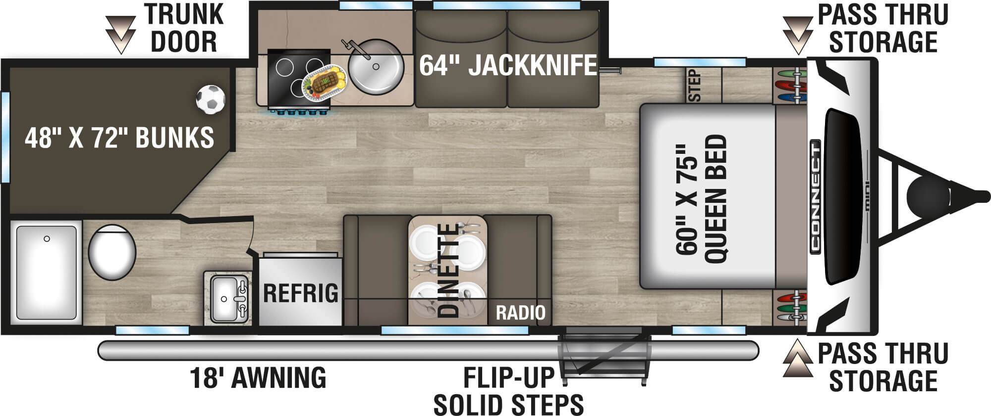 2024 KZ RV Connect Mini CM231BH Travel Trailer Floorplan